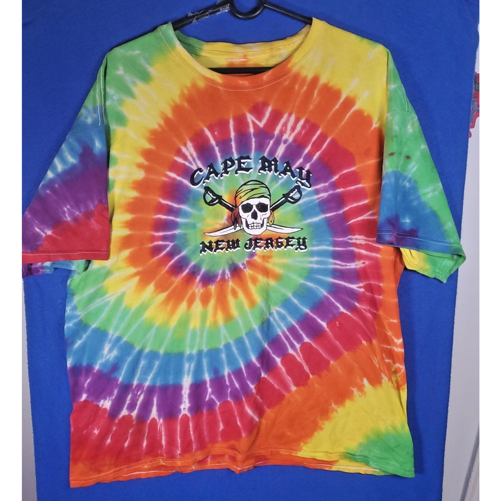 Cape May NJ Tie Dye T-Shirt Men's Large Pirate Skull Crossbones